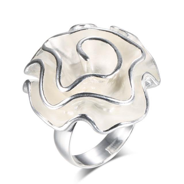 White Enamel Glazed Cocktail Ring (resizable).