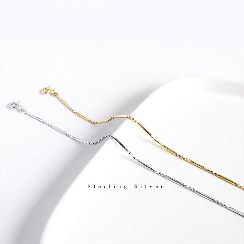 S925 Sterling Silver/Gold Shaped Long Bead Chain Bracelet.