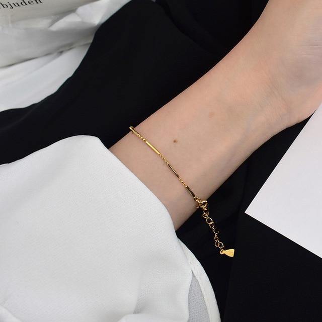 S925 Sterling Silver/Gold Shaped Long Bead Chain Bracelet.