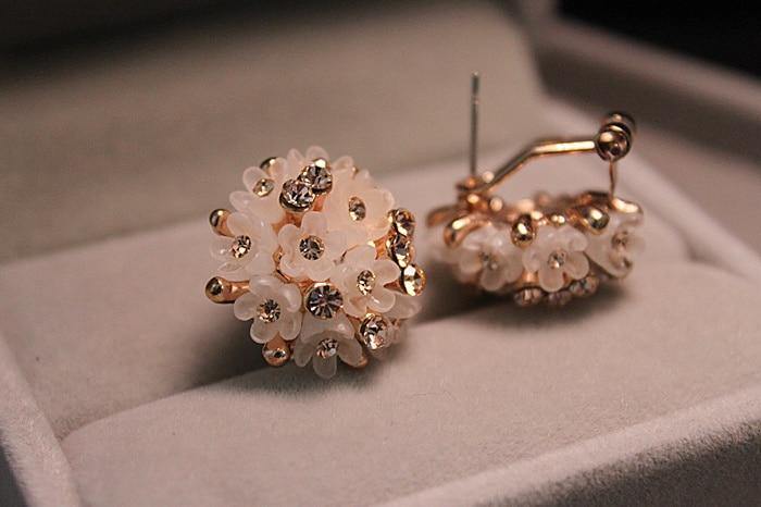 Austrian Crystal Enamel Gold Flower Stud Earrings.