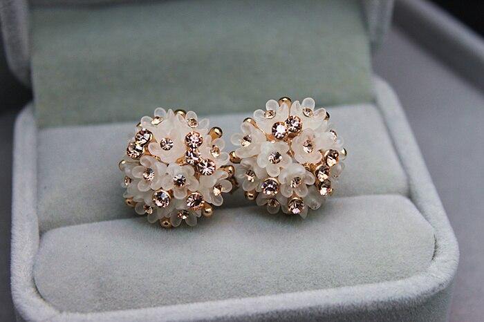 Austrian Crystal Enamel Gold Flower Stud Earrings.