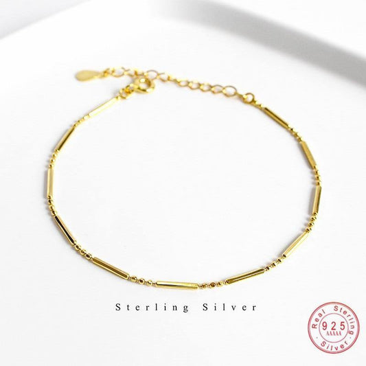 S925 Sterling Silver/Gold Shaped Long Bead Chain Bracelet.