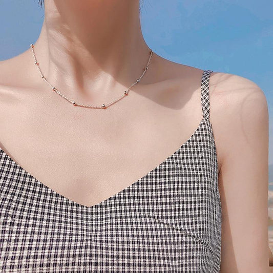 Delicate 925 Sterling Bead Chain Choker Necklace Gold/Silver.