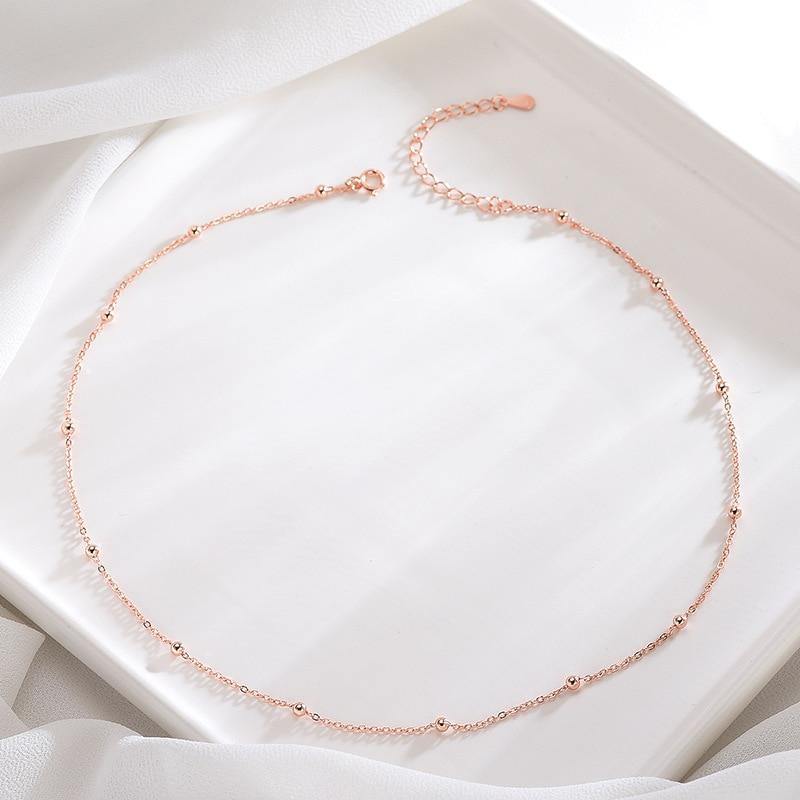 Delicate 925 Sterling Bead Chain Choker Necklace Gold/Silver.