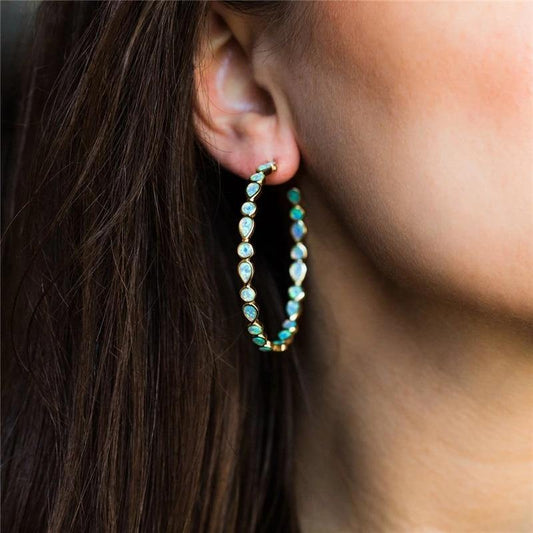 Bohemia Green Blue Opal Hoops.